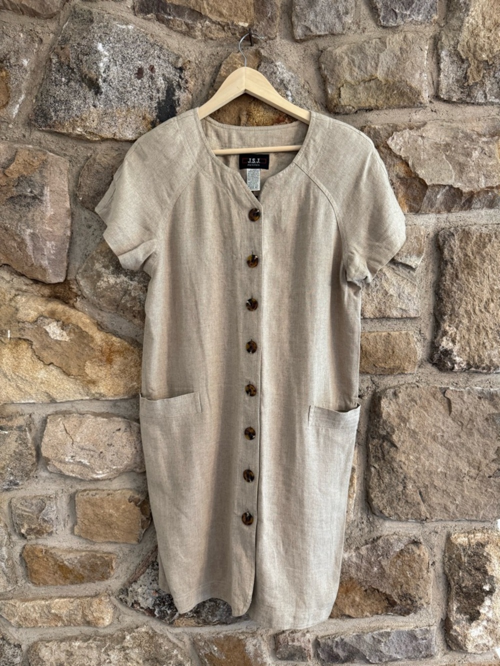 Vintage linen blend minimalist chic summer dress medium
